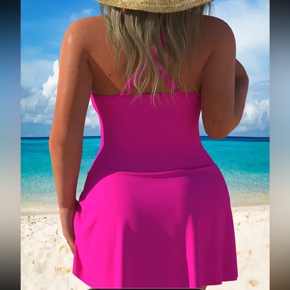 NEW 1 Piece Swimsuit Dress Vibrant Pink - Picture 5 of 5